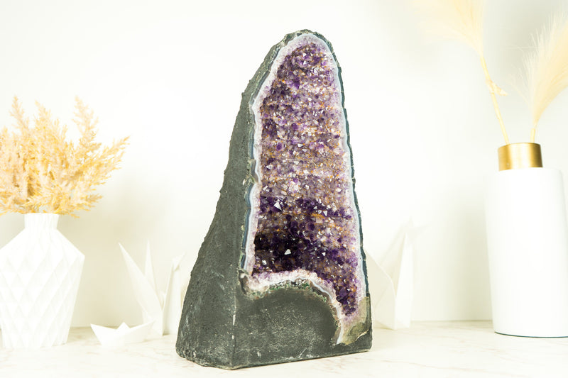 Amethyst Cathedral Geode with Rare Bi-color Formation and Golden Goethite Inclusions 11 Kg - 24 lb - E2D Crystals & Minerals