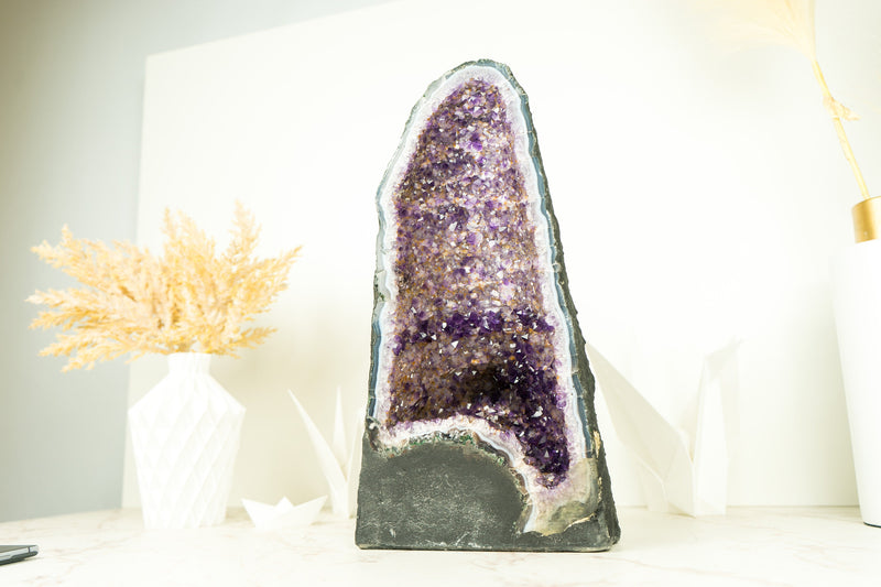 Amethyst Cathedral Geode with Rare Bi-color Formation and Golden Goethite Inclusions 11 Kg - 24 lb - E2D Crystals & Minerals