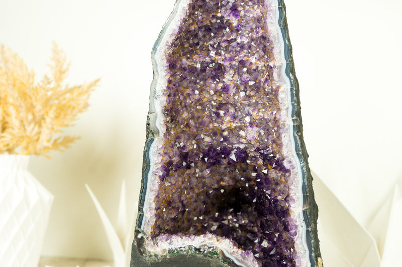 Amethyst Cathedral Geode with Rare Bi-color Formation and Golden Goethite Inclusions 11 Kg - 24 lb - E2D Crystals & Minerals