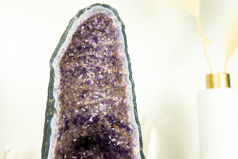 Amethyst Cathedral Geode with Rare Bi-color Formation and Golden Goethite Inclusions 11 Kg - 24 lb - E2D Crystals & Minerals