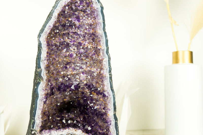 Amethyst Cathedral Geode with Rare Bi-color Formation and Golden Goethite Inclusions 11 Kg - 24 lb - E2D Crystals & Minerals