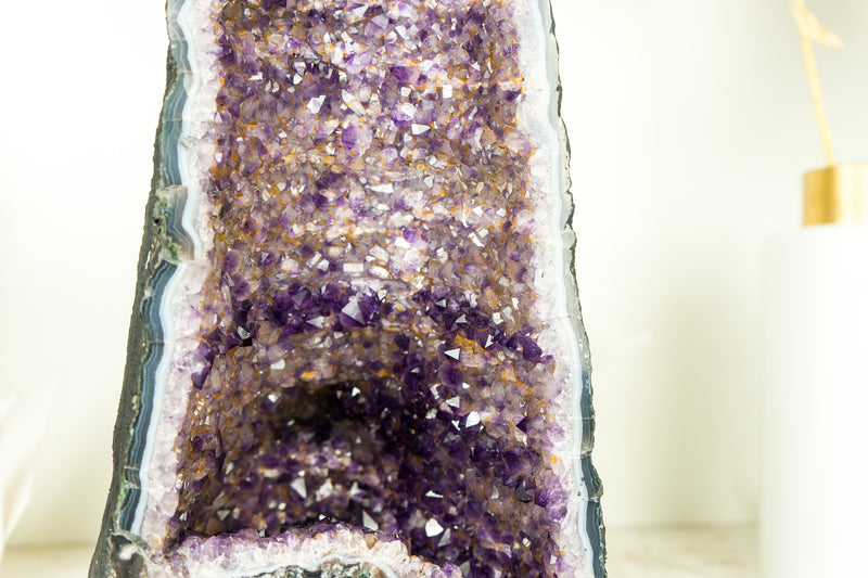 Amethyst Cathedral Geode with Rare Bi-color Formation and Golden Goethite Inclusions 11 Kg - 24 lb - E2D Crystals & Minerals