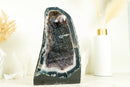 Pair of Book-Matching Natural Galaxy Amethyst Geodes with Agate Matrix and Lavender Druzy
