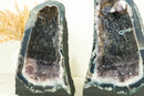 Pair of Book-Matching Natural Galaxy Amethyst Geodes with Agate Matrix and Lavender Druzy