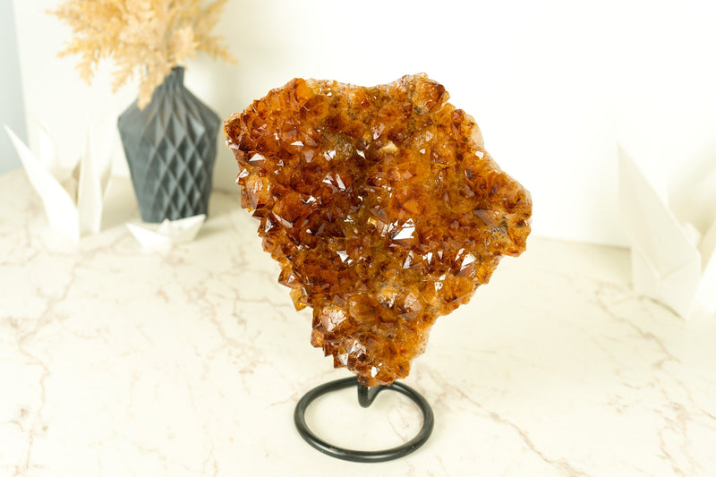 Raw Natural Madeira Citrine Cluster with AAA Red Orange Citrine Druzy