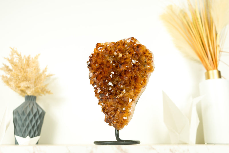 Raw Natural Madeira Citrine Cluster with AAA Red Orange Citrine Druzy