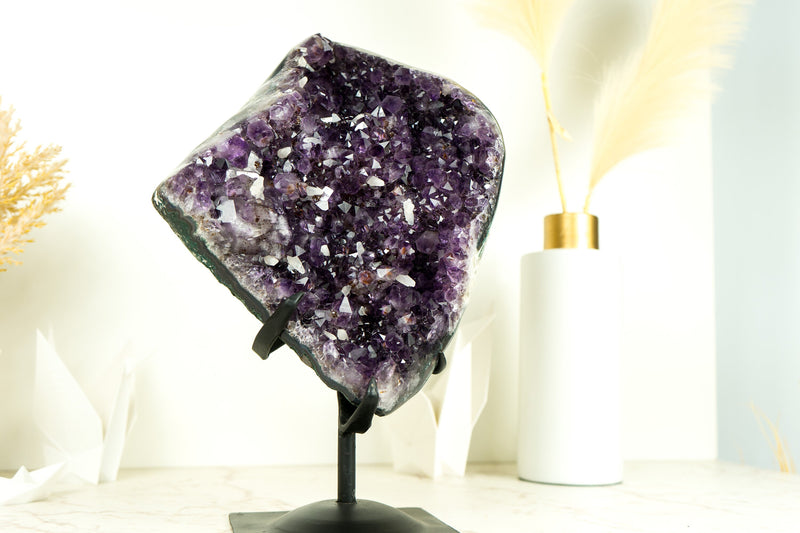 Rare Amethyst Cluster with AAA Deep Purple Grape Amethyst Druzy and Cristobalite Inclusions