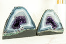 Matching Pair of Small Lace Agate Cathedrals with Deep Purple Crystal Amethyst