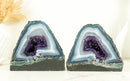 Matching Pair of Small Lace Agate Cathedrals with Deep Purple Crystal Amethyst