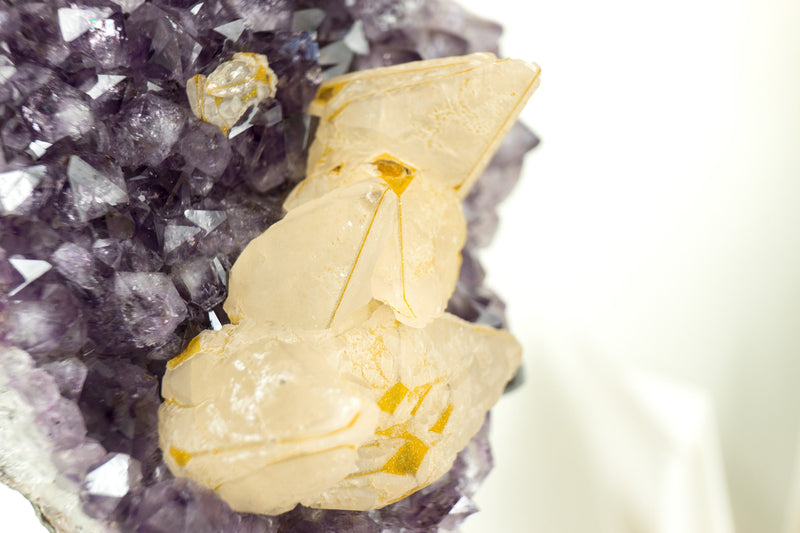 Amethyst Cluster with Rare Yellow Calcite on Amethyst Formation