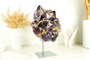 Natural AAA Purple Amethyst Cluster with Yellow Calcite, Collector Grade Brazilian Amethyst
