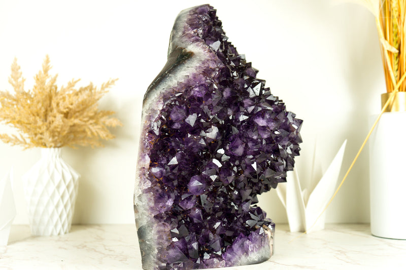 Weltklasse-Amethyst-Geodenblume, extragroß, freistehend, mit dunkelviolettem AAA-Amethyst-Drusenstein