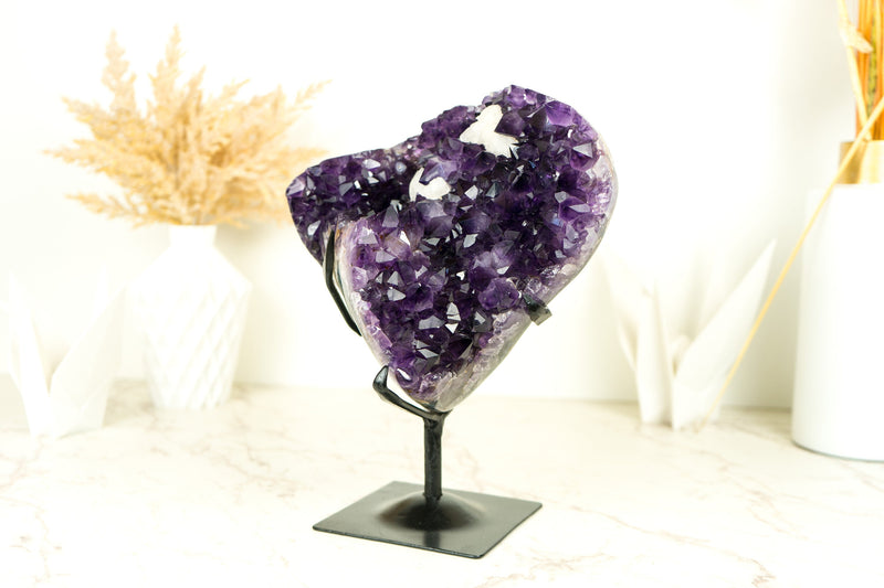 Amethyst Flower with Calcite Cluster with Deep Purple Amethyst, Raw, Natural & Ethical