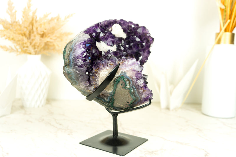 Amethyst Flower with Calcite Cluster with Deep Purple Amethyst, Raw, Natural & Ethical