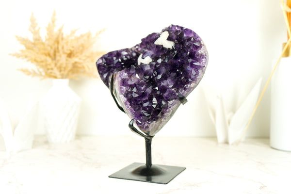 Amethyst Flower with Calcite Cluster with Deep Purple Amethyst, Raw, Natural & Ethical