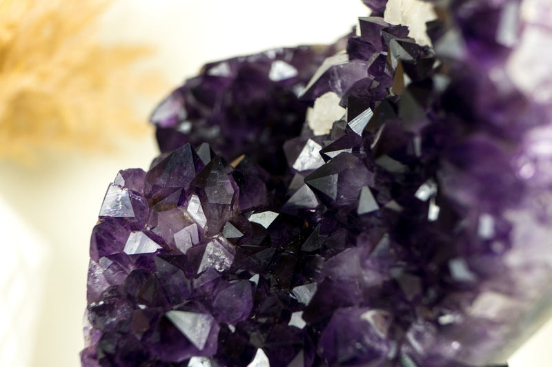 Amethyst Flower with Calcite Cluster with Deep Purple Amethyst, Raw, Natural & Ethical