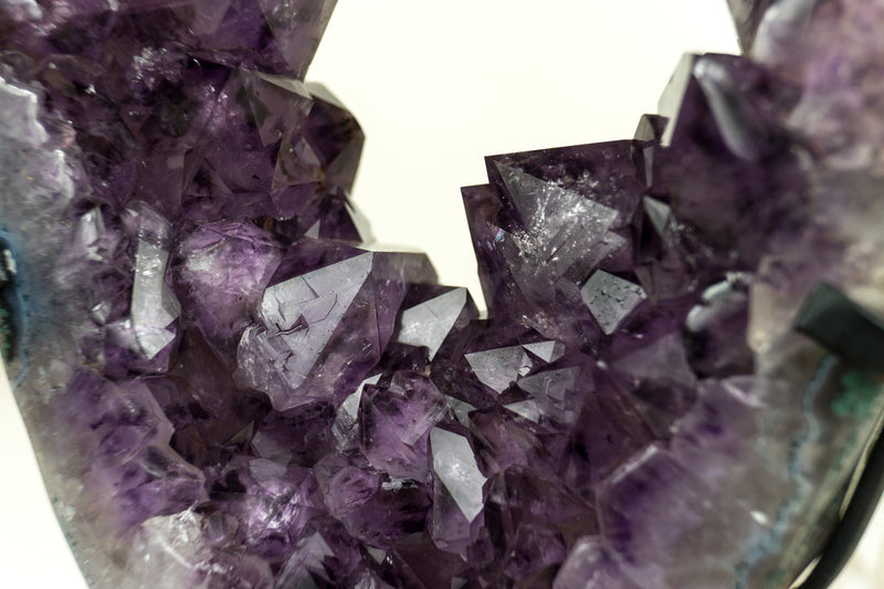 Gorgeous Amethyst Crown Geode Slice with Sparkling Large Purple Druzy on Rotating Stand