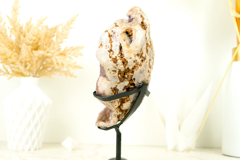 Rare Pink Amethyst Geode with Natural Red Crystal Amethyst Druzy on Stand