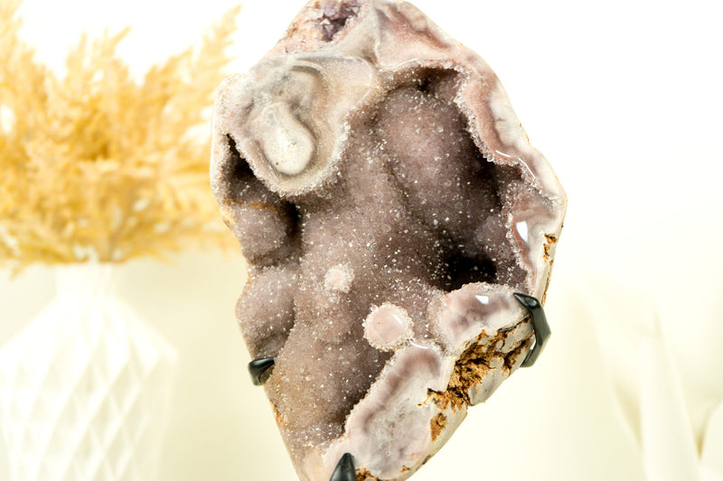 Rare Pink Amethyst Geode with Natural Pink Crystal Amethyst on Stand
