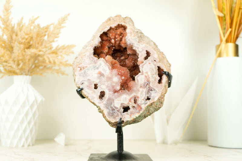 Pink Amethyst Geode with Deep Red, Shiny Amethyst Druzy