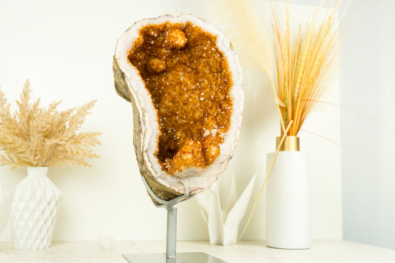 World-Class Citrine Geode with Large Stalactite Flower Formations and Deep Orange Citrine Crystal Druzy - 12.5 Kg - 27.4 lb - E2D Crystals & Minerals