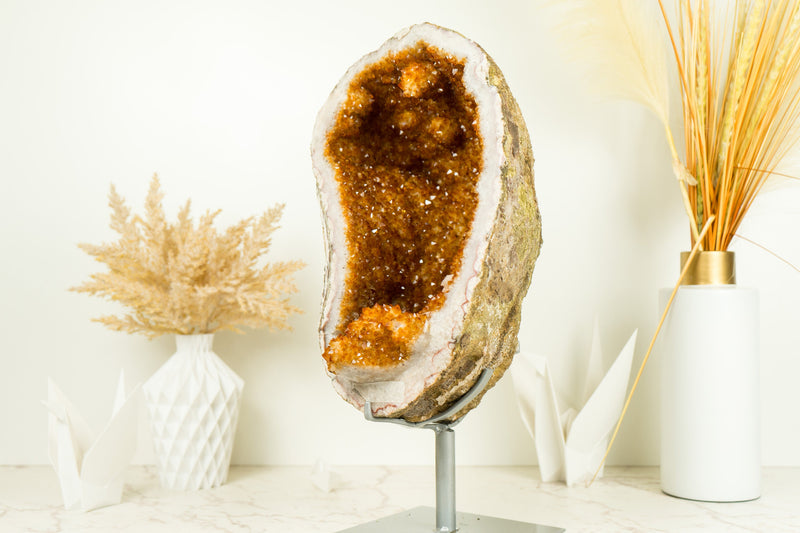 World-Class Citrine Geode with Large Stalactite Flower Formations and Deep Orange Citrine Crystal Druzy - 12.5 Kg - 27.4 lb - E2D Crystals & Minerals