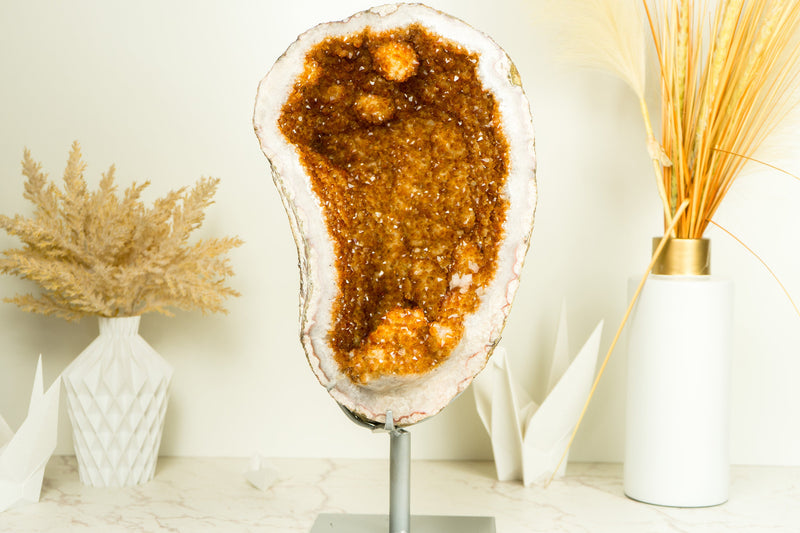 World-Class Citrine Geode with Large Stalactite Flower Formations and Deep Orange Citrine Crystal Druzy - 12.5 Kg - 27.4 lb - E2D Crystals & Minerals