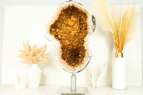 World-Class Citrine Geode with Shiny Golden Orange Citrine Crystal Druzy