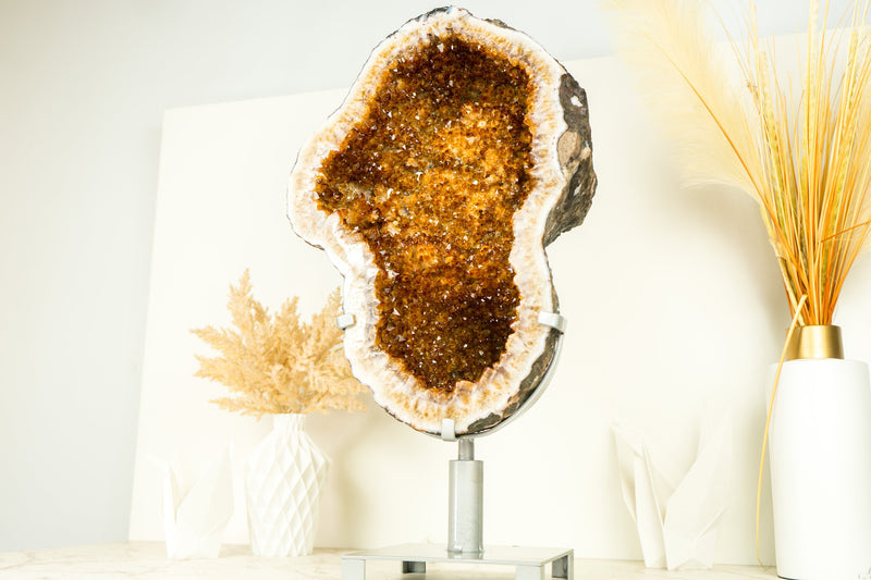 World-Class Citrine Geode with Shiny Golden Orange Citrine Crystal Druzy