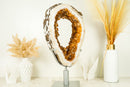 Rare Citrine Geode Slice with a Crown Formation and AAA Golden Orange Citrine Druzy on a Rotating Stand - E2D Crystals & Minerals