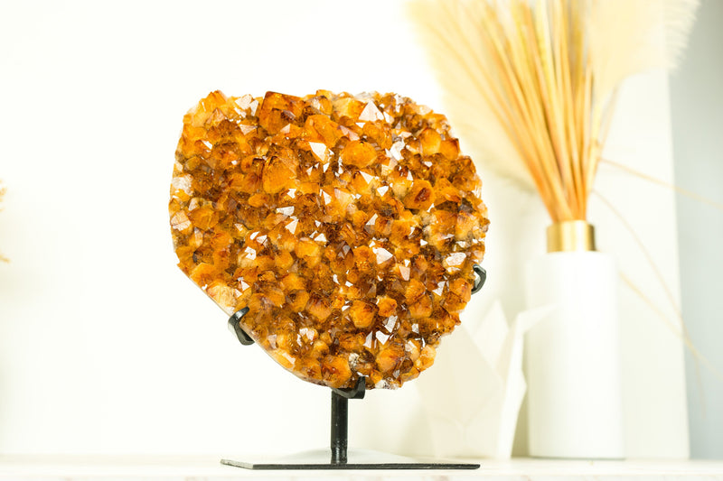 AAA Grade Citrine Cluster on Stand with Golden Orange Druzy and Flower Formation