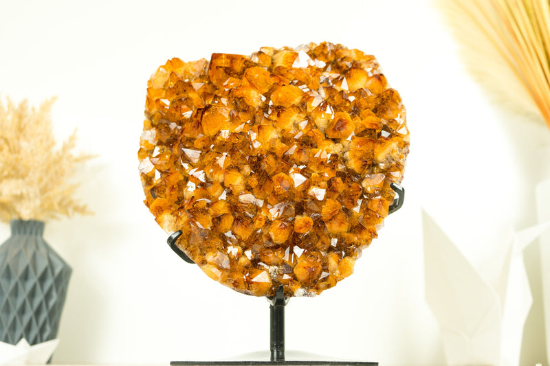 AAA Grade Citrine Cluster on Stand with Golden Orange Druzy and Flower Formation