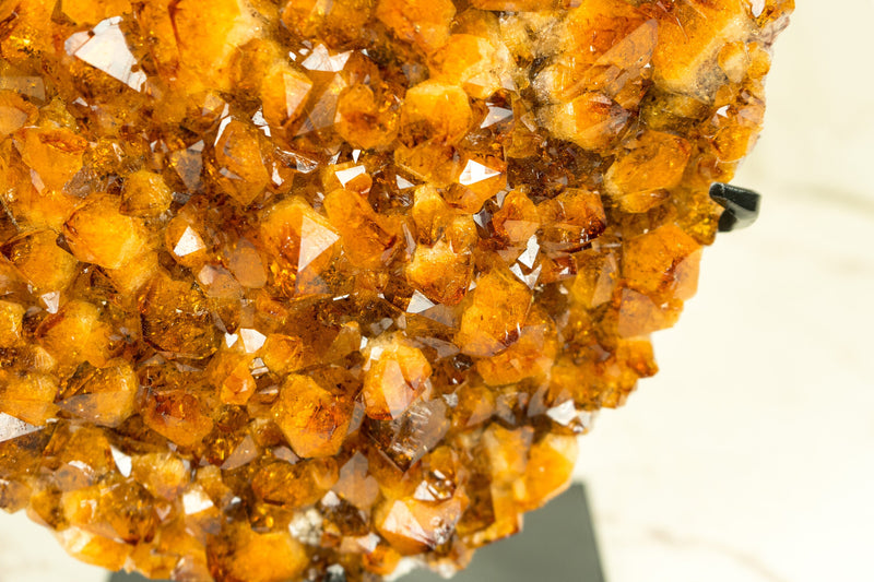 AAA Grade Citrine Cluster on Stand with Golden Orange Druzy and Flower Formation
