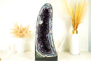 Rare Banded Agate Geode Cathedral with Dark Purple Amethyst, Calcite and Landscaped Agate Drawings
