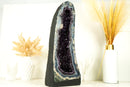 Rare Banded Agate Geode Cathedral with Dark Purple Amethyst, Calcite and Landscaped Agate Drawings