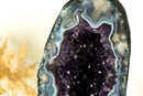Rare Banded Agate Geode Cathedral with Dark Purple Amethyst, Calcite and Landscaped Agate Drawings