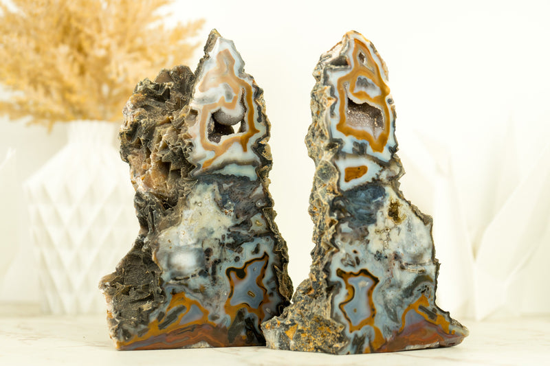 Rare Natural Crazy Lace Agate Geode with Colorful Laces and Galaxy Druzy, Soledade Agate