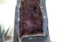 Gorgeous Tall Blue Banded Agate Geode Cathedral with Calcite and Sparkly Lavender Amethyst