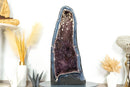 Gorgeous Tall Blue Banded Agate Geode Cathedral with Calcite and Sparkly Lavender Amethyst