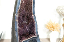 Gorgeous Tall Blue Banded Agate Geode Cathedral with Calcite and Sparkly Lavender Amethyst