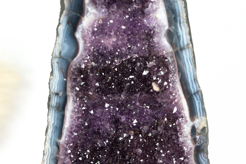 Fantastic Amethyst Cathedral Geode, with Lace Agate, Purple Amethyst and Calcite, Large and Tall Geode