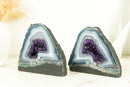 Matching Pair of Small Lace Agate Cathedrals with Deep Purple Crystal Amethyst