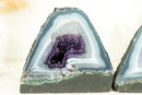 Matching Pair of Small Lace Agate Cathedrals with Deep Purple Crystal Amethyst