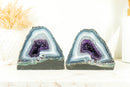 Matching Pair of Small Lace Agate Cathedrals with Deep Purple Crystal Amethyst