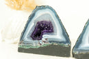 Matching Pair of Small Lace Agate Cathedrals with Deep Purple Crystal Amethyst