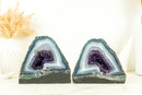Matching Pair of Small Lace Agate Cathedrals with Deep Purple Crystal Amethyst