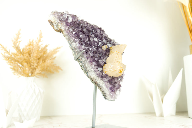 Amethyst Cluster with Rare Yellow Calcite on Amethyst Formation