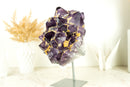 Natural AAA Purple Amethyst Cluster with Yellow Calcite, Collector Grade Brazilian Amethyst