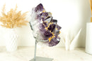 Natural AAA Purple Amethyst Cluster with Yellow Calcite, Collector Grade Brazilian Amethyst