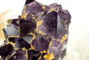 Natural AAA Purple Amethyst Cluster with Yellow Calcite, Collector Grade Brazilian Amethyst